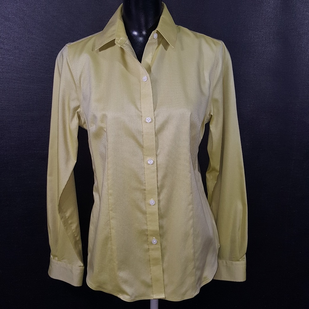 JONES NEW YORK Glossy Chartreuse Cotton Blouse